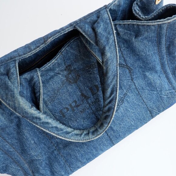 Authentic Preowned Prada Navy Denim Canapa Tote Bag - Picture 14 of 16